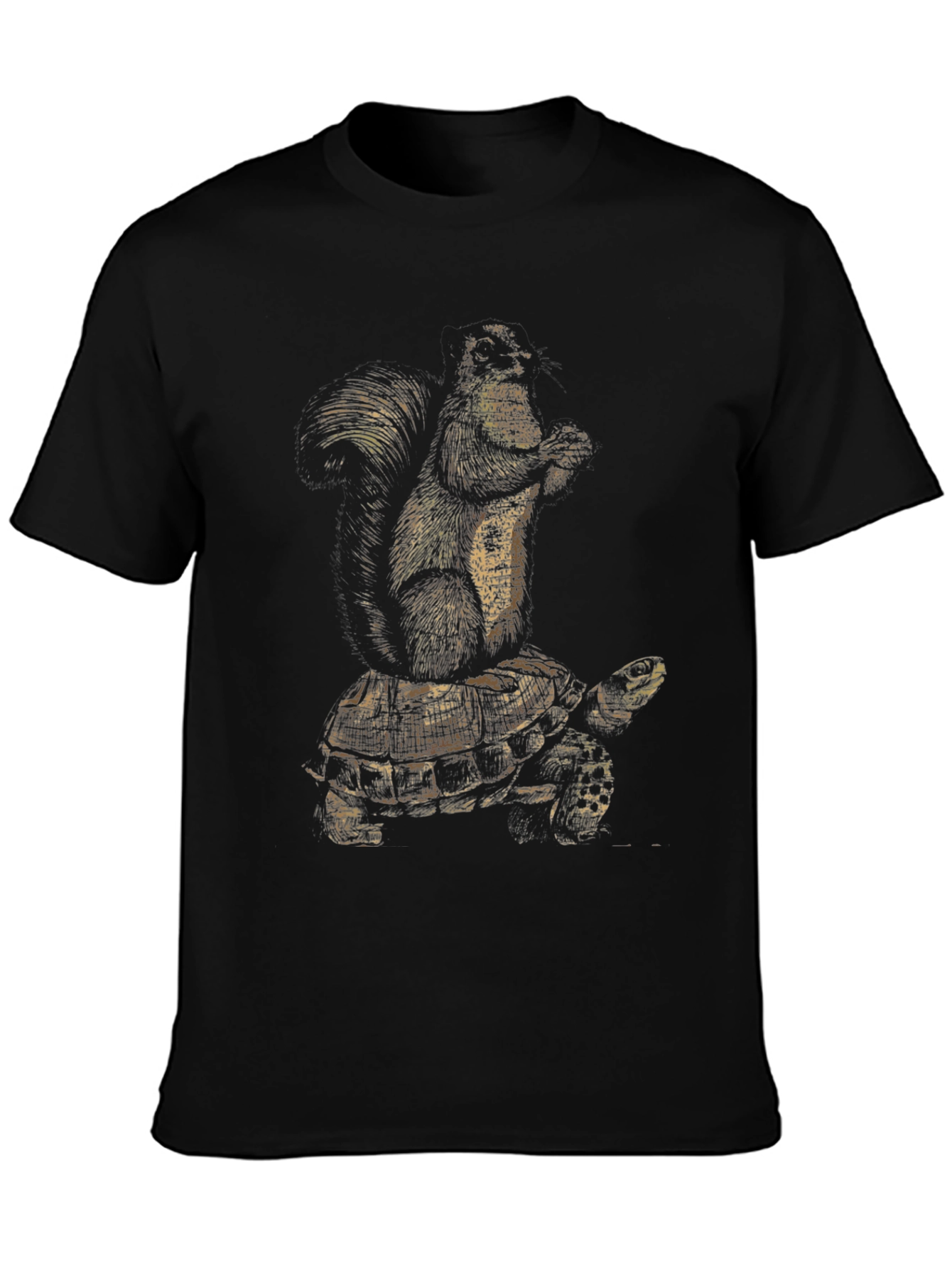 Squirrel Riding Turtle Black Graphic Tee