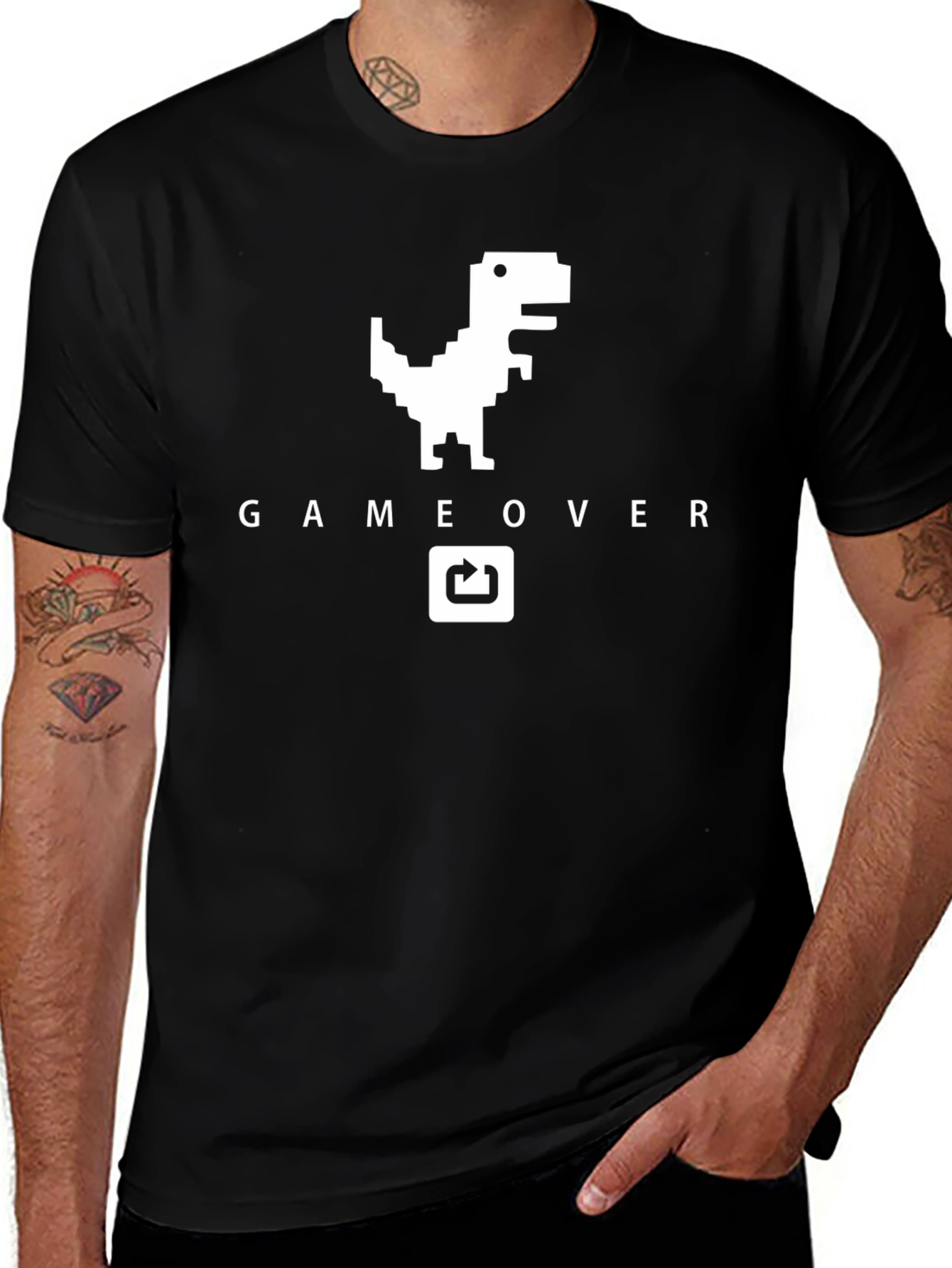 Game Over Dinosaur Graphic Tee - Black