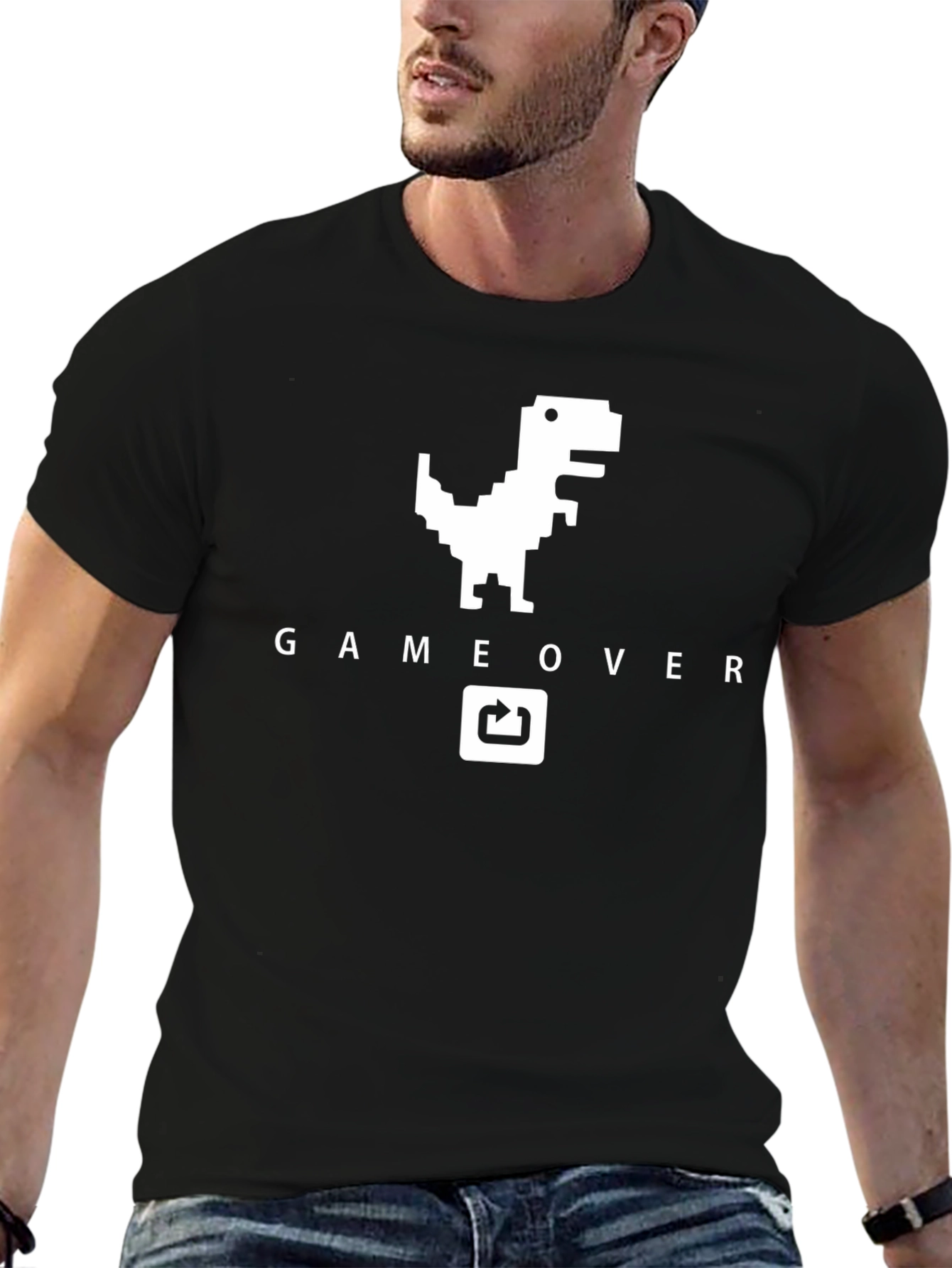 Game Over Dinosaur Graphic Tee - Black