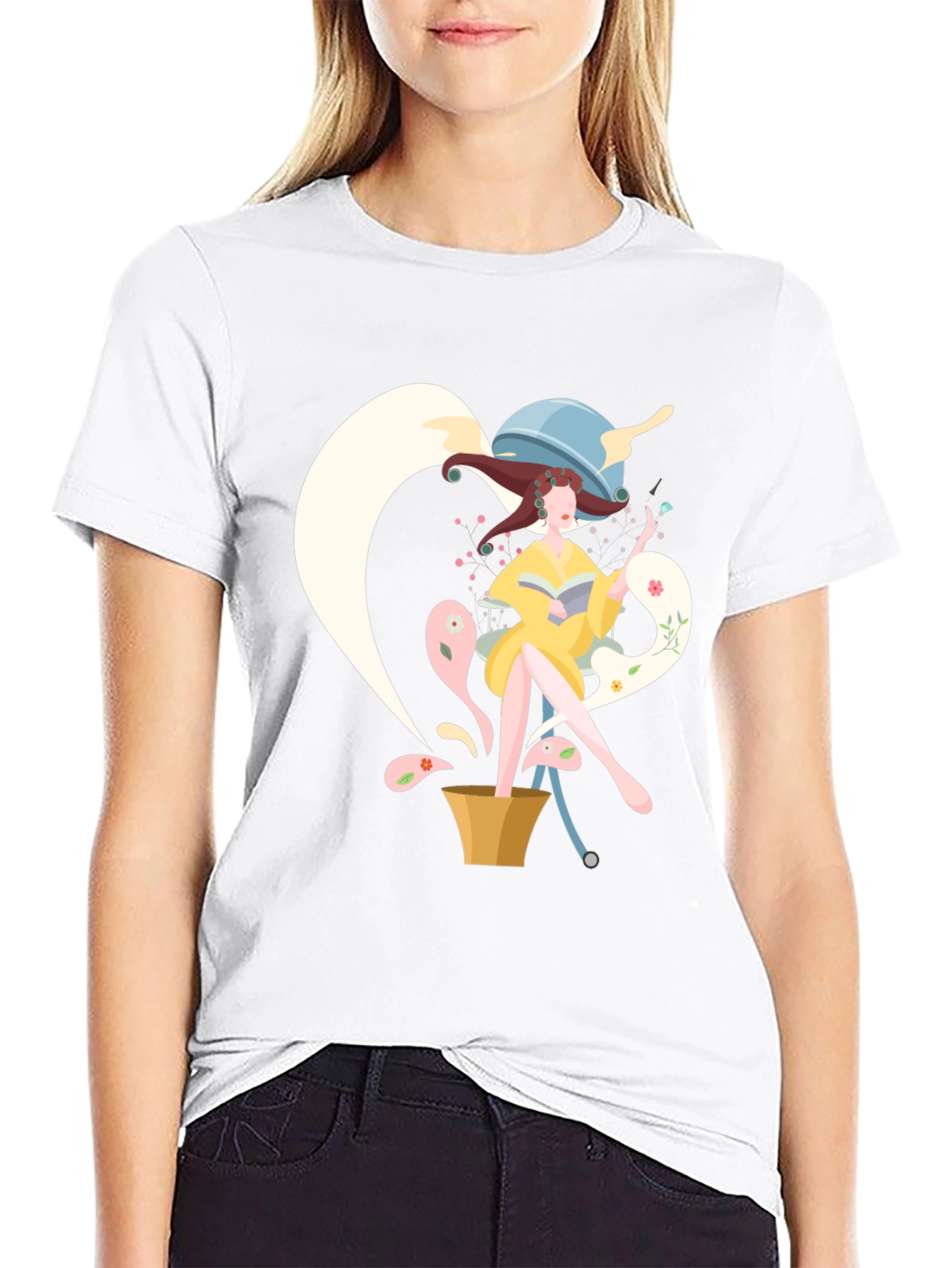 Stylish Black T-Shirt with Artistic Woman Graphic