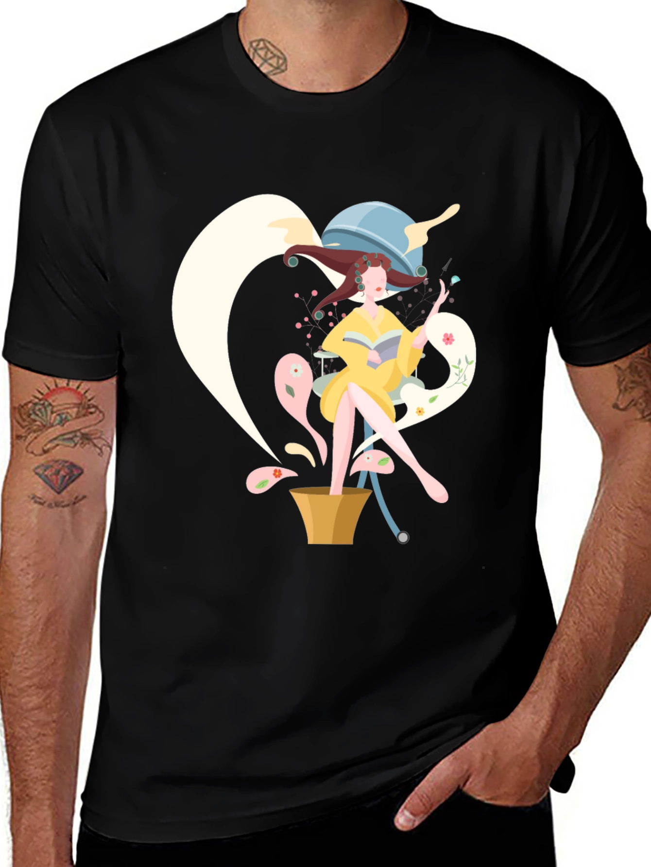 Stylish Black T-Shirt with Artistic Woman Graphic