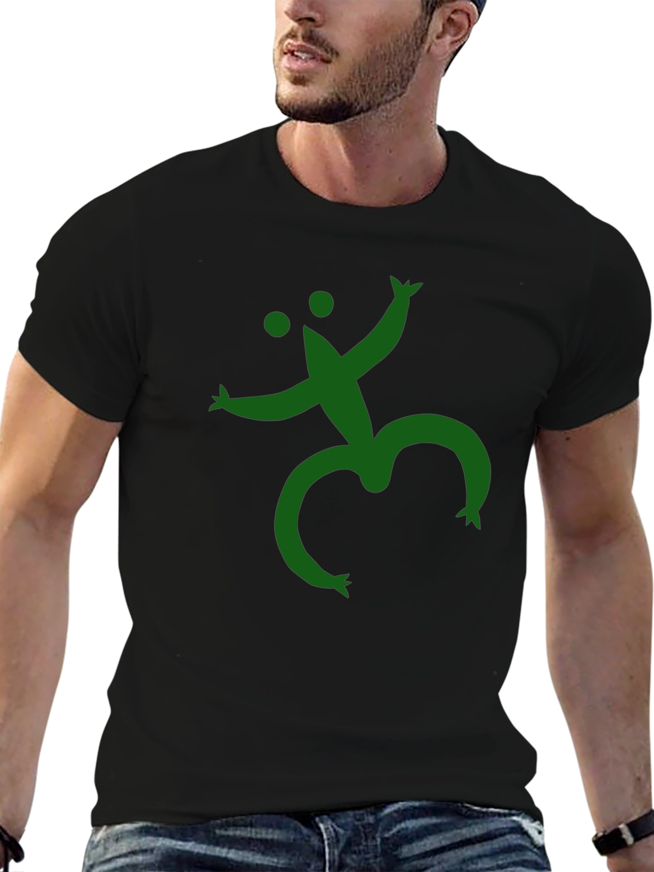 Funky Green Figure Black T-Shirt