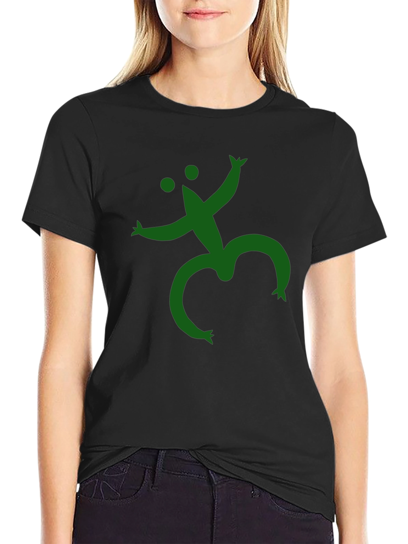 Funky Green Figure Black T-Shirt
