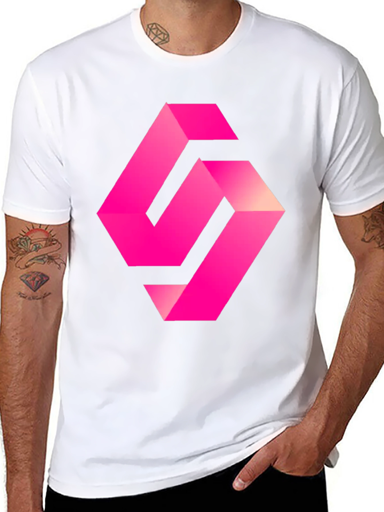 Mens Black T-shirt with Abstract Pink Logo