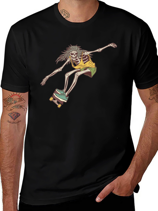 Skateboarding Skeleton Graphic Tee - Black