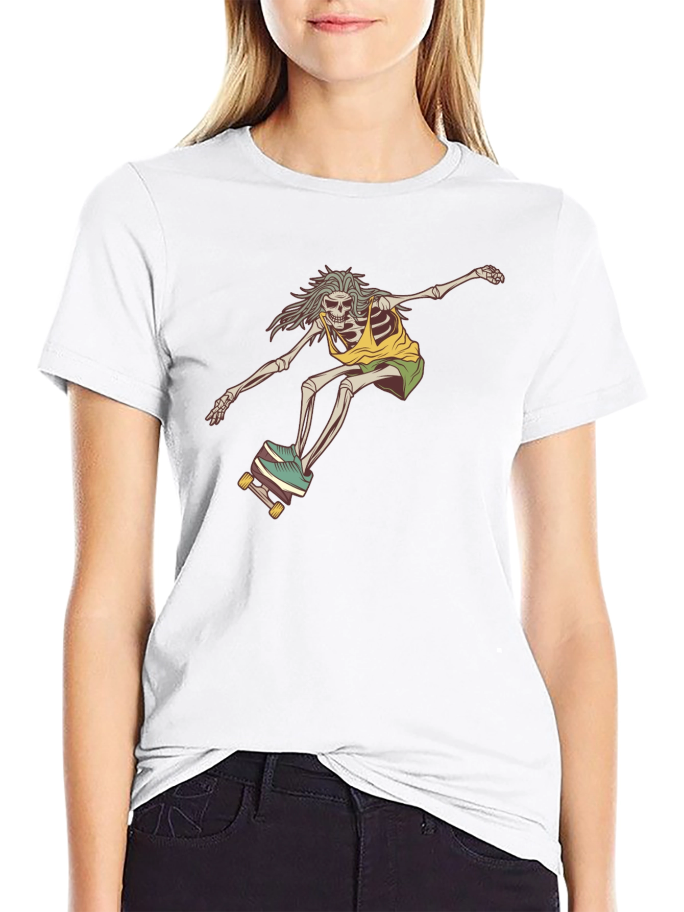 Skateboarding Skeleton Graphic Tee - Black
