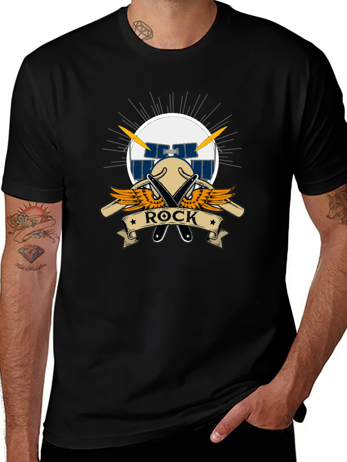 Rock Music Drum Set Graphic Black T-Shirt