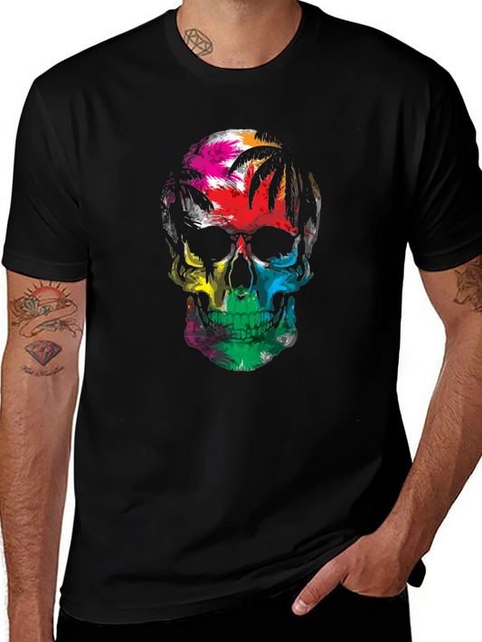 Colorful Skull Palm Tree Graphic T-Shirt