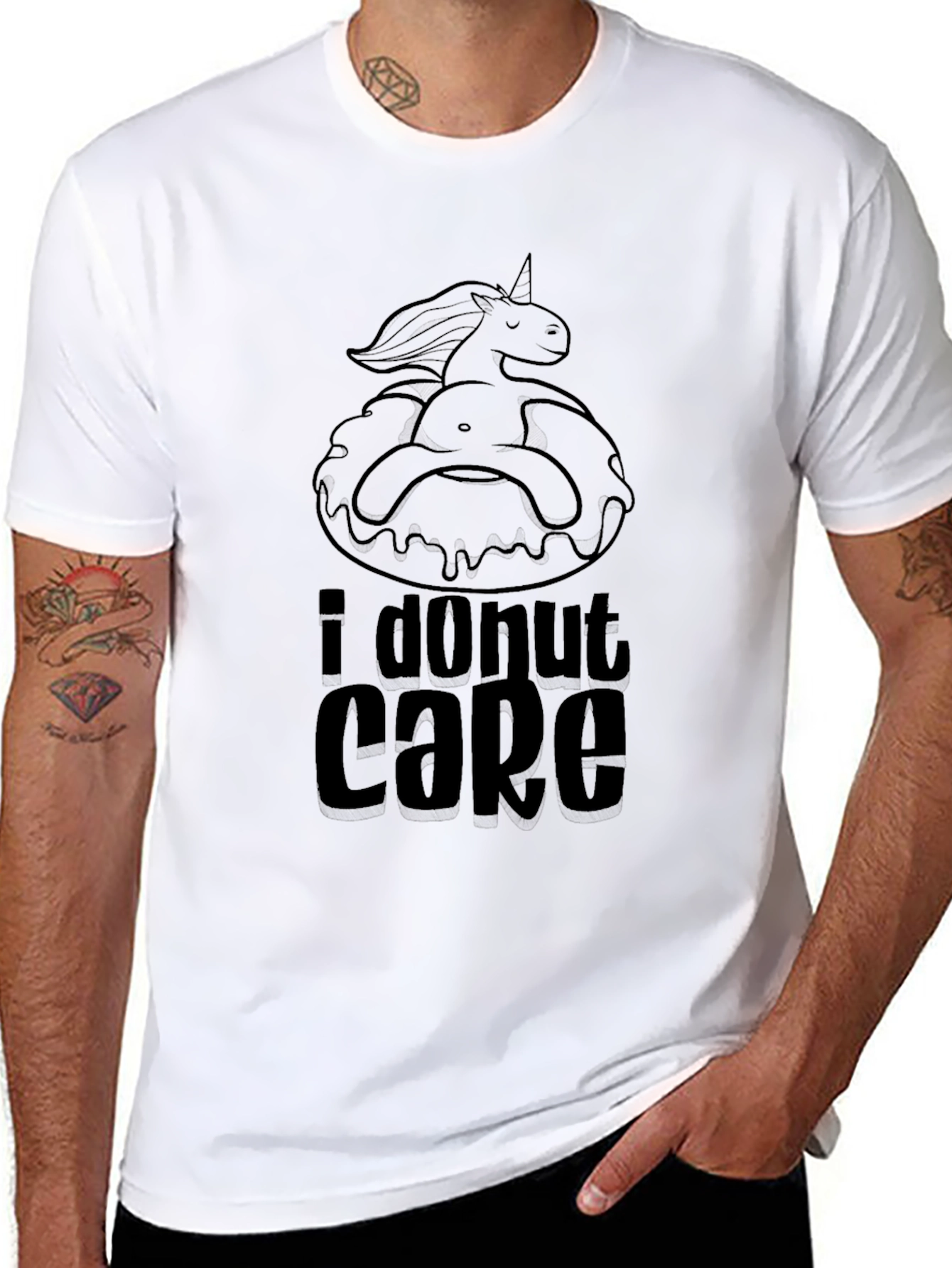 I Donut Care Black T-Shirt Funny Graphic Tee