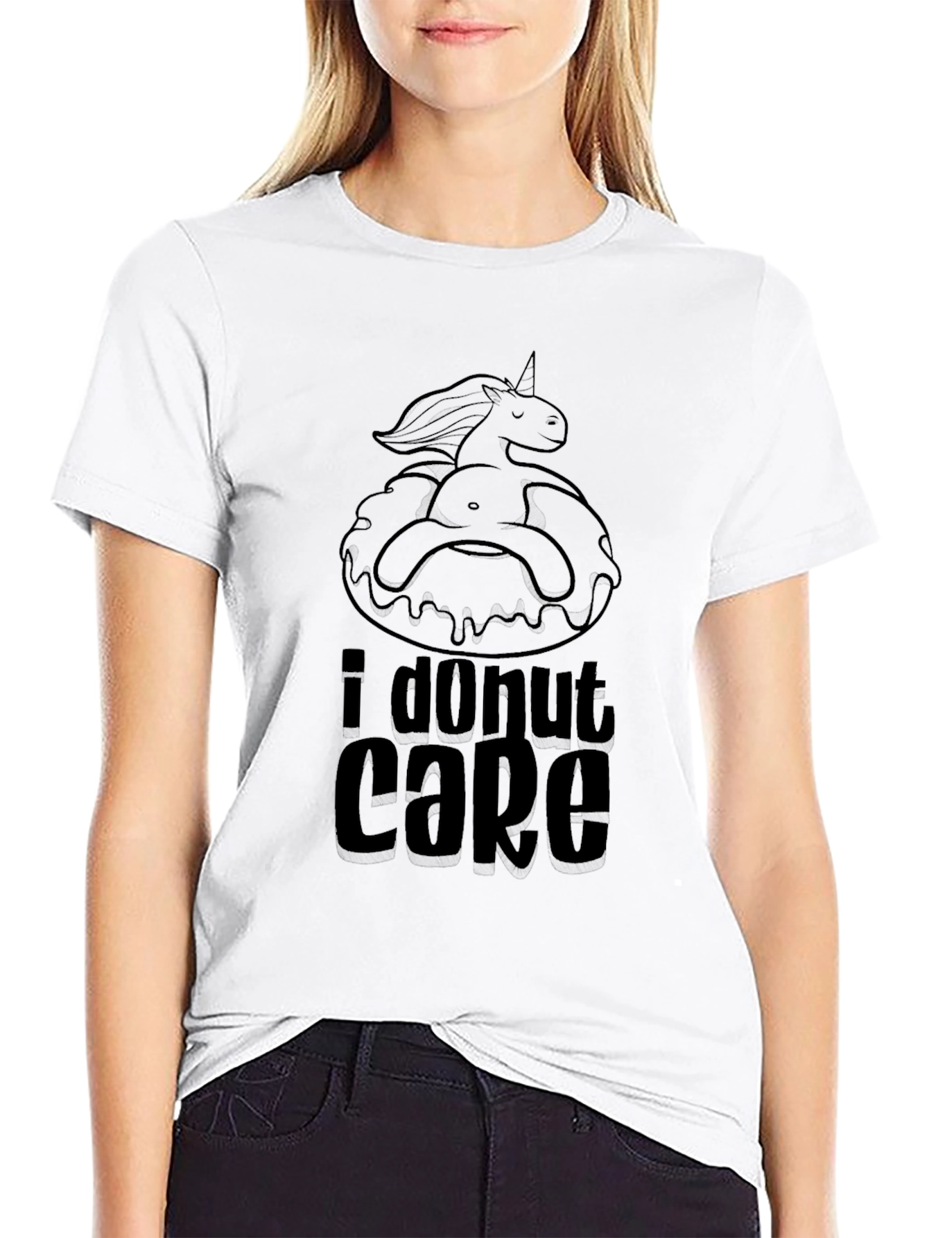 I Donut Care Black T-Shirt Funny Graphic Tee