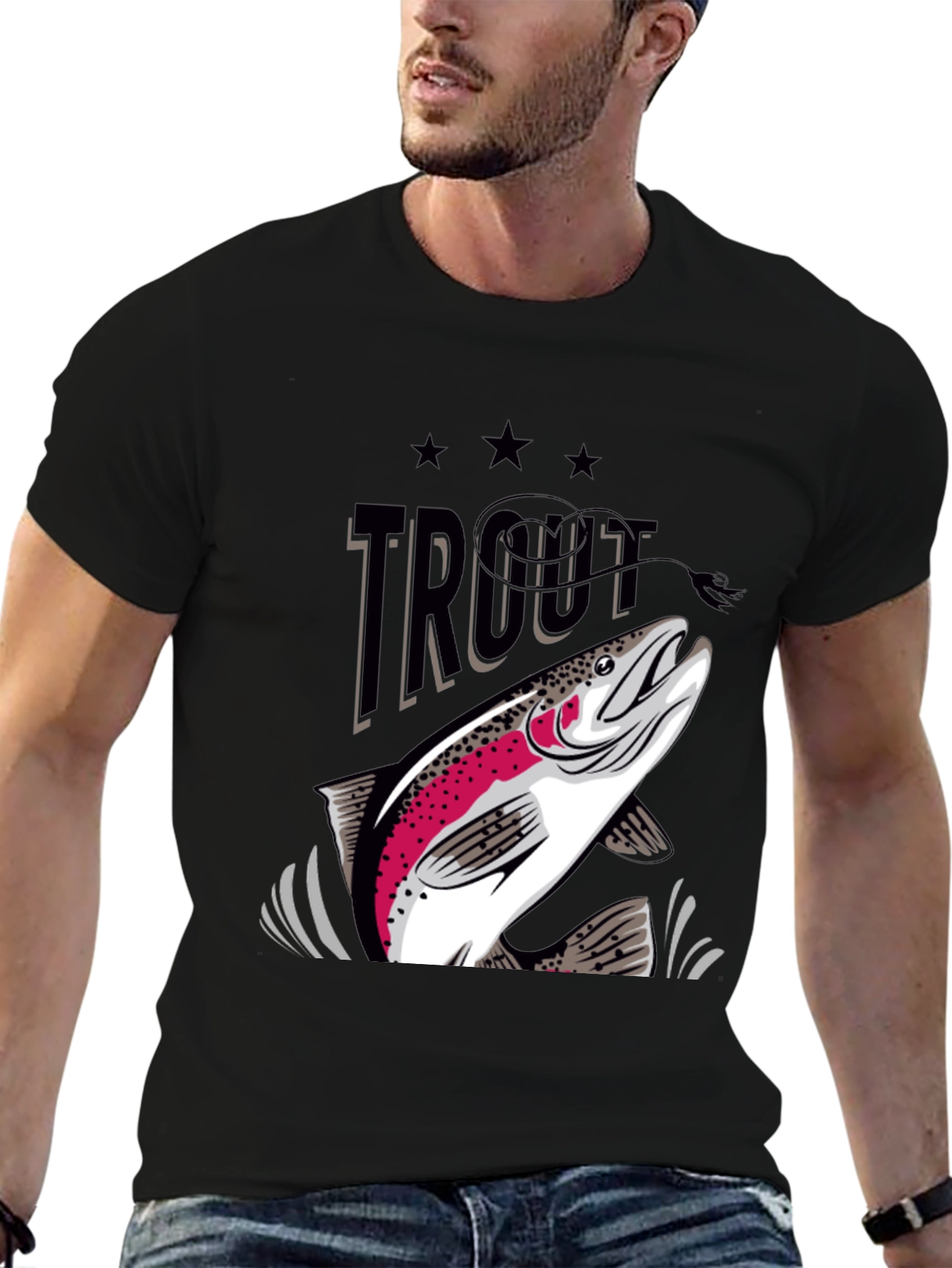 Trout Graphic Print Crew Neck T-Shirt