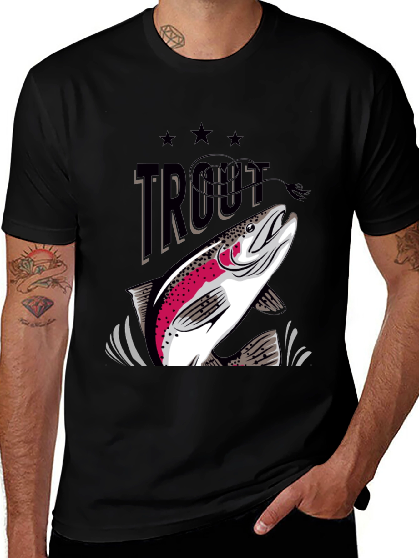 Trout Graphic Print Crew Neck T-Shirt