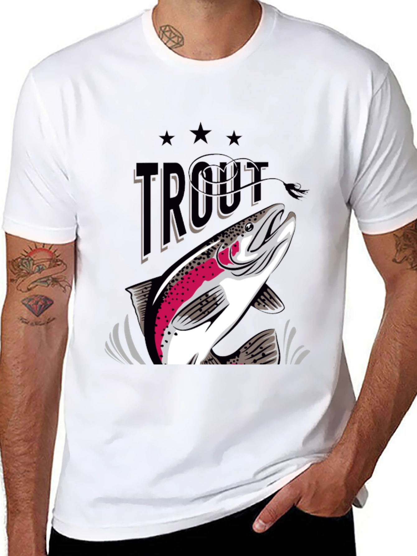 Trout Graphic Print Crew Neck T-Shirt