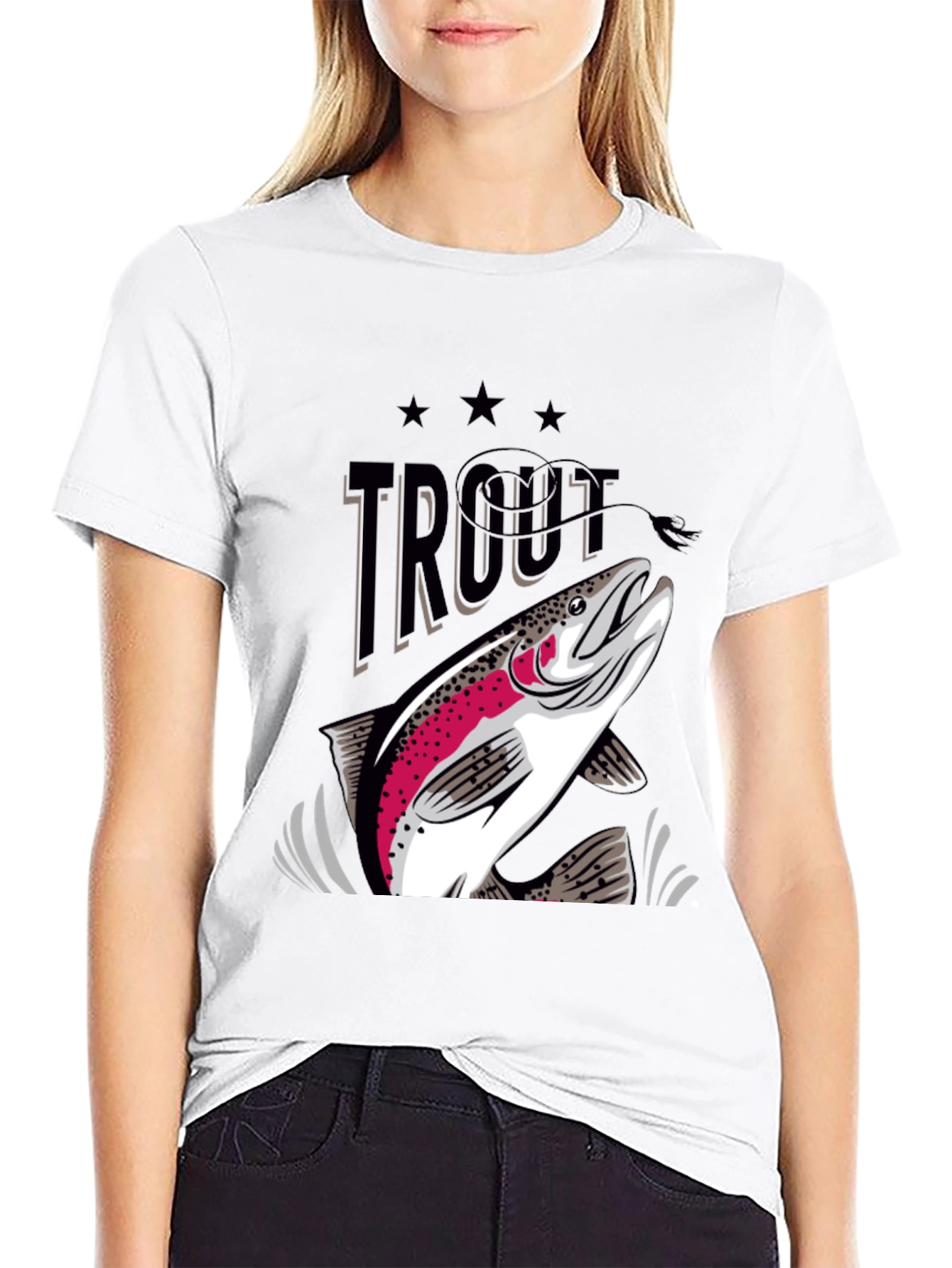 Trout Graphic Print Crew Neck T-Shirt