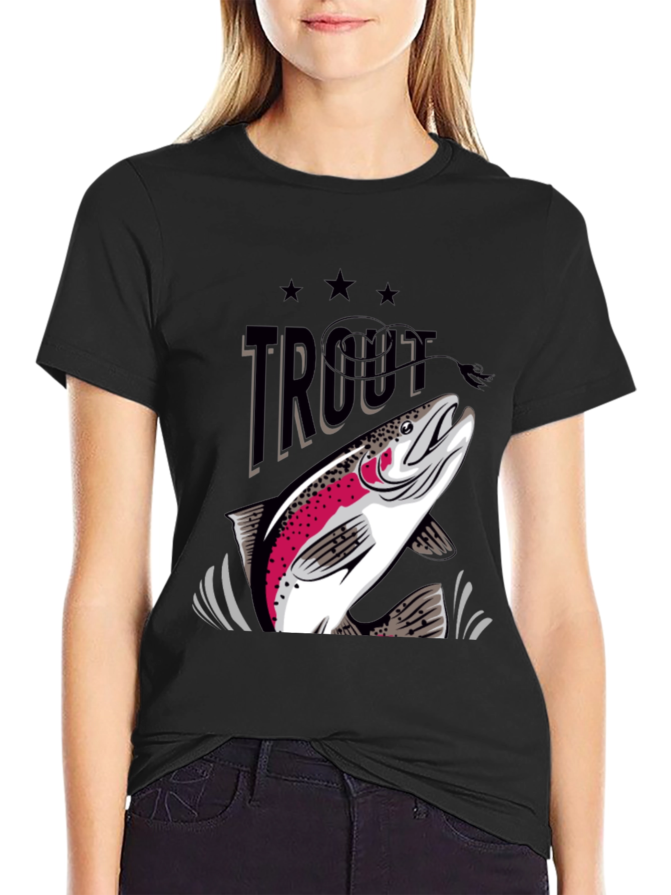 Trout Graphic Print Crew Neck T-Shirt