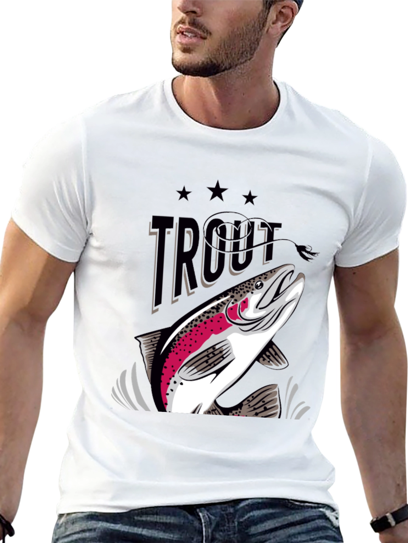Trout Graphic Print Crew Neck T-Shirt