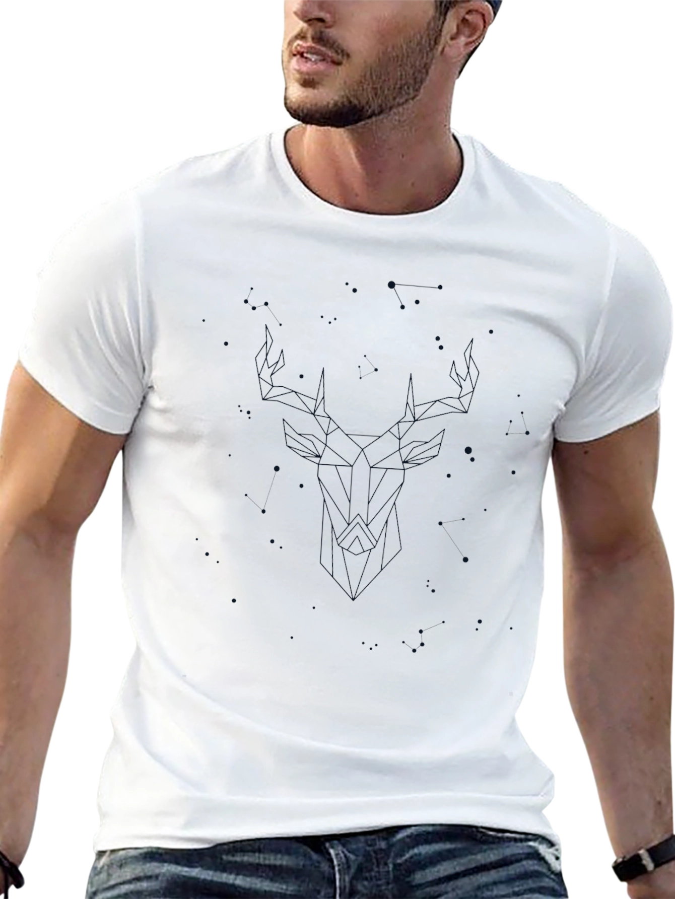 Geometric Deer Graphic Tee - Modern Black T-Shirt