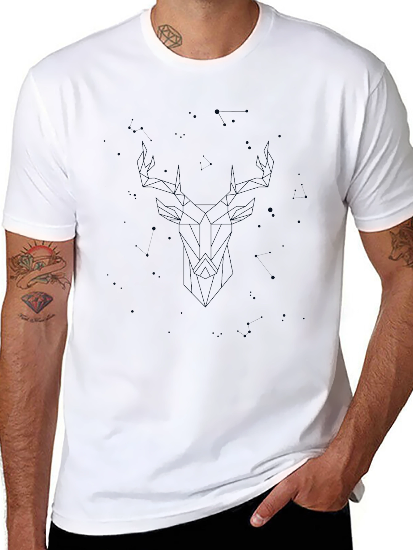 Geometric Deer Graphic Tee - Modern Black T-Shirt