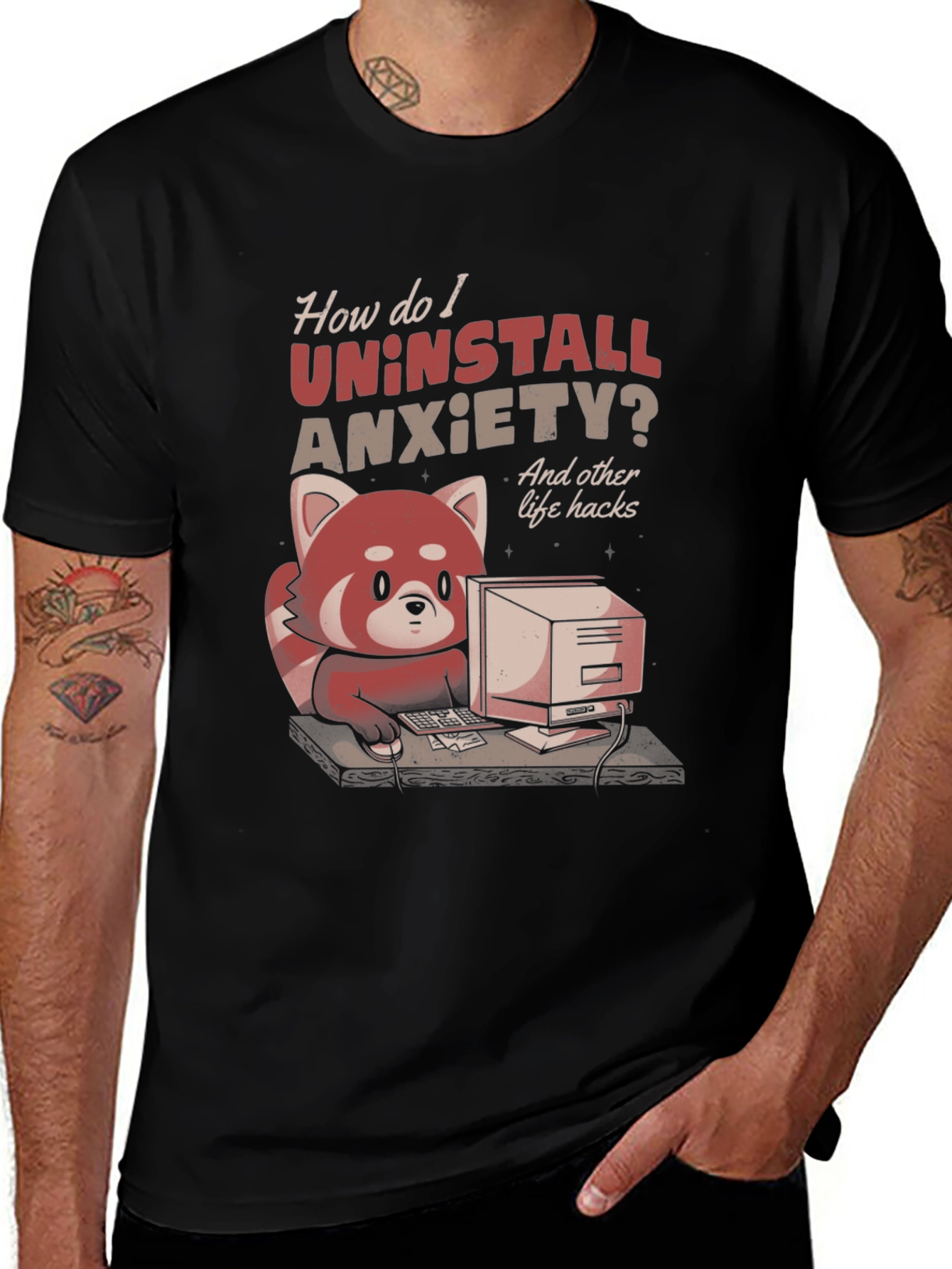 Uninstall Anxiety T-Shirt: Red Panda Programmer