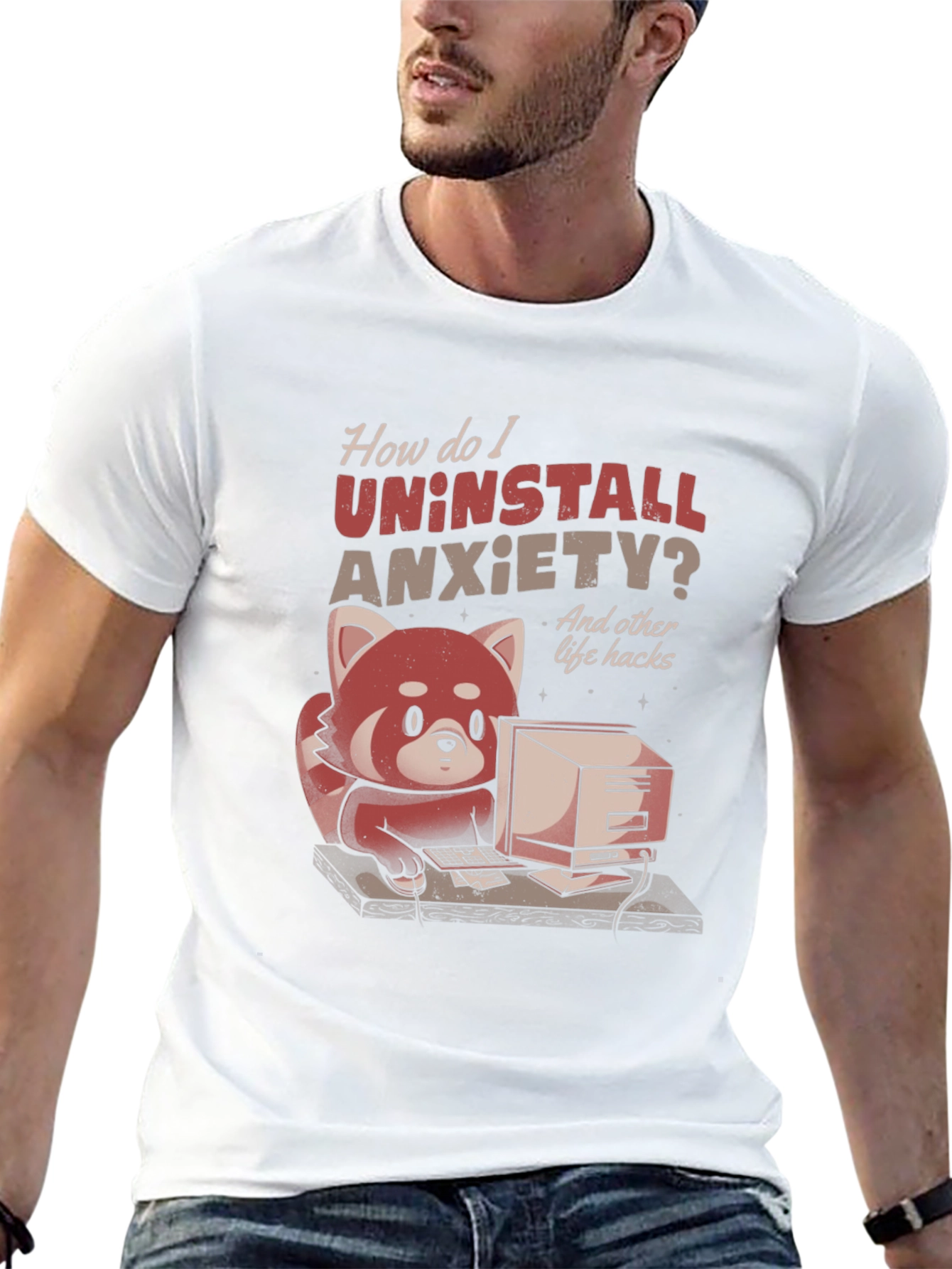 Uninstall Anxiety T-Shirt: Red Panda Programmer