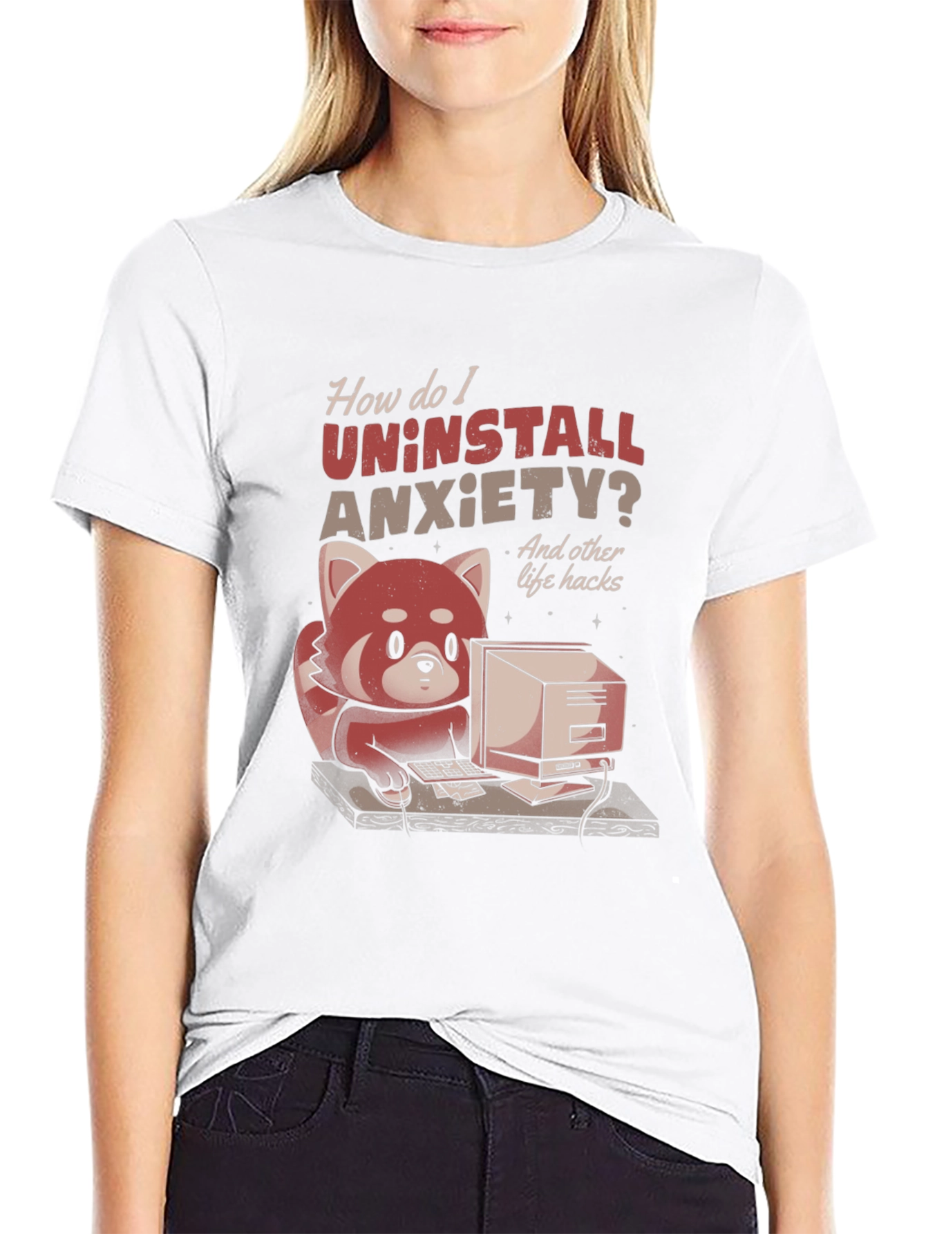 Uninstall Anxiety T-Shirt: Red Panda Programmer