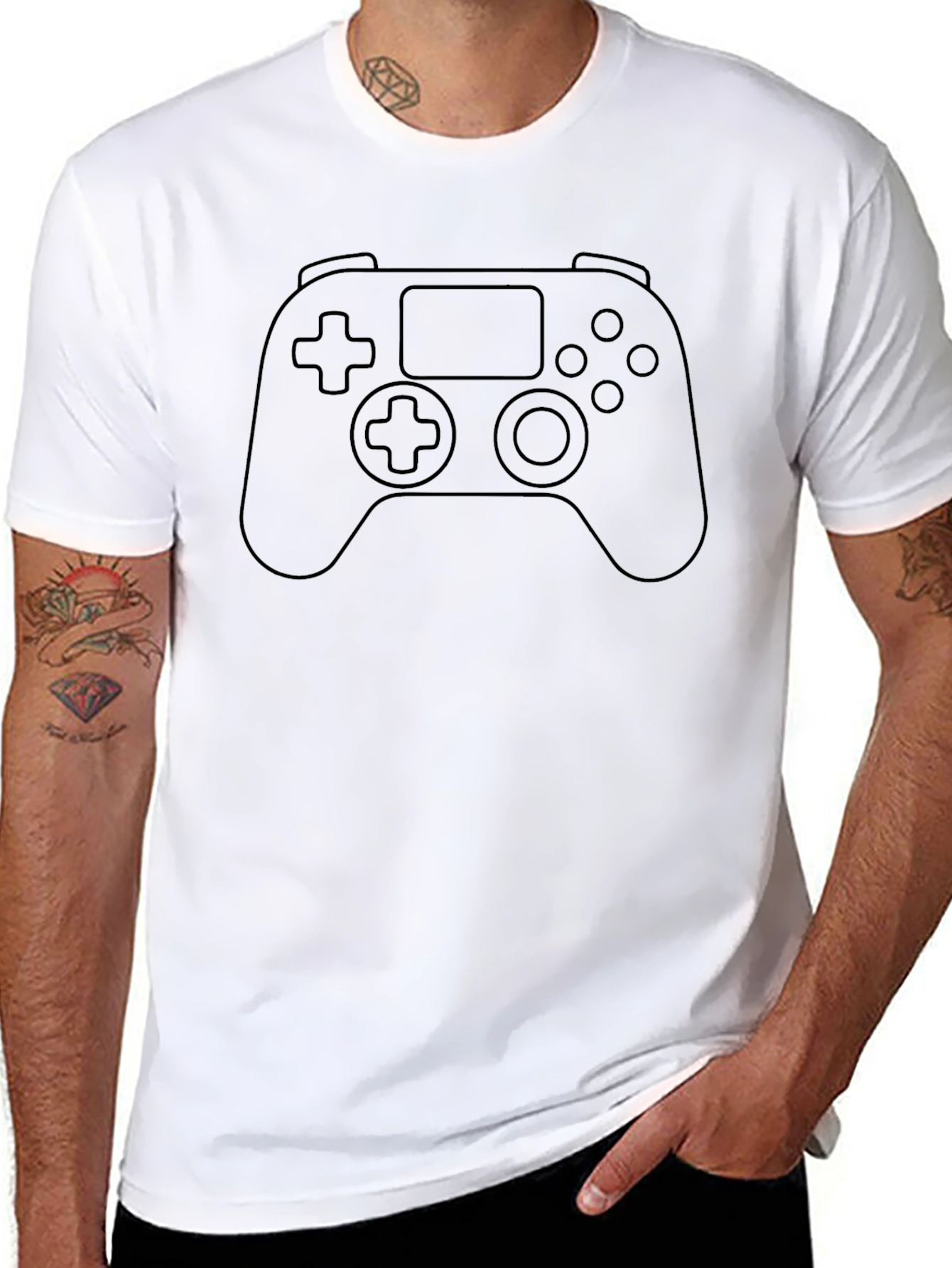 Gamer Style Black Tee - Controller Graphic T-Shirt