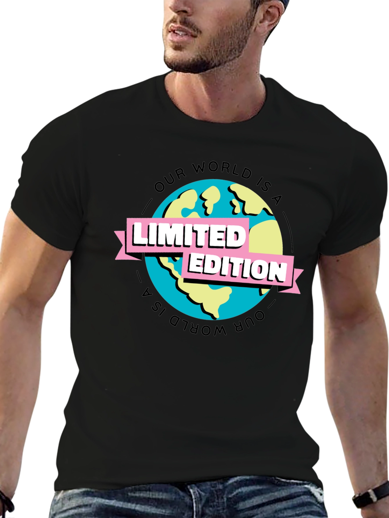 Limited Edition Earth Graphic Tee - Black Cotton T-Shirt