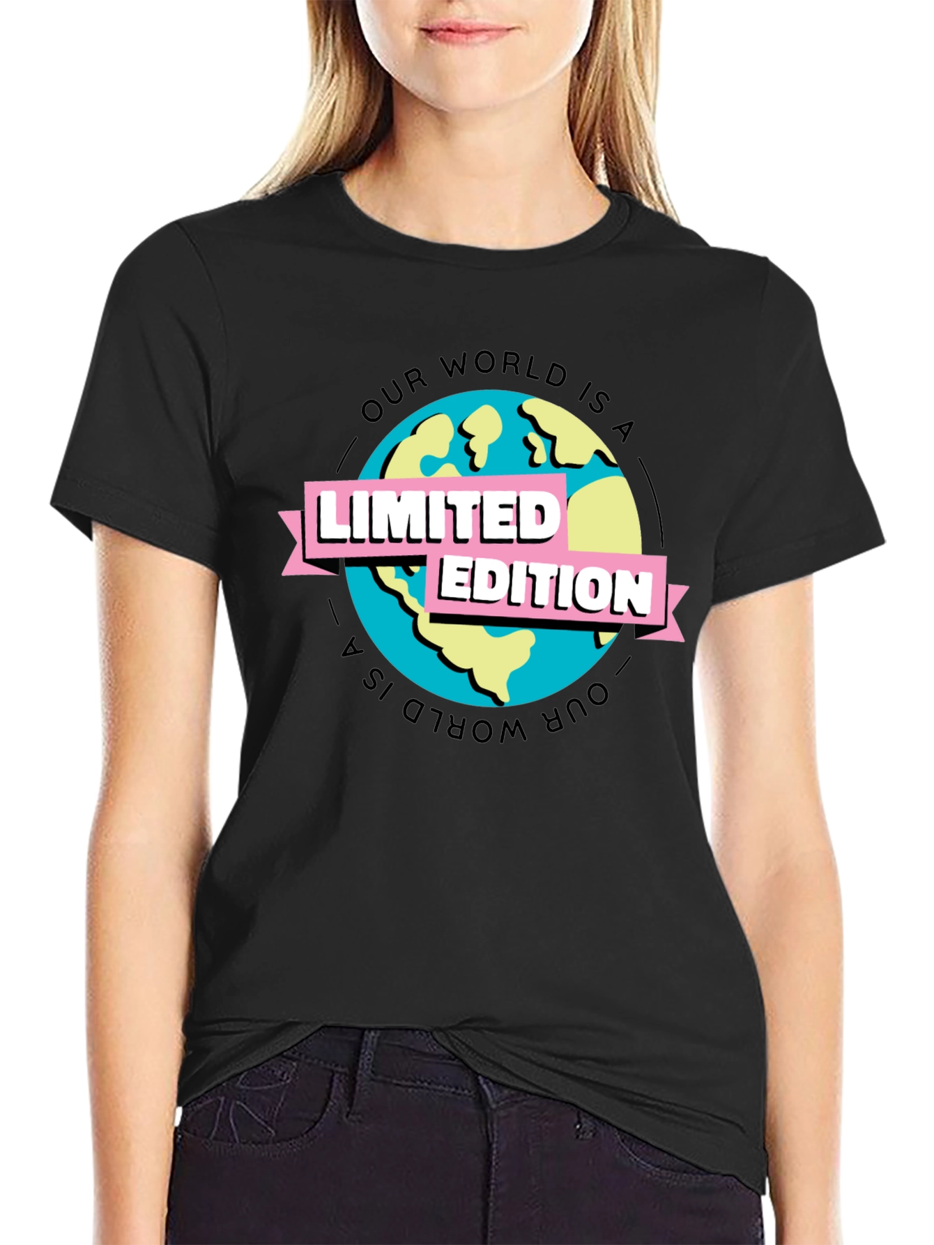 Limited Edition Earth Graphic Tee - Black Cotton T-Shirt