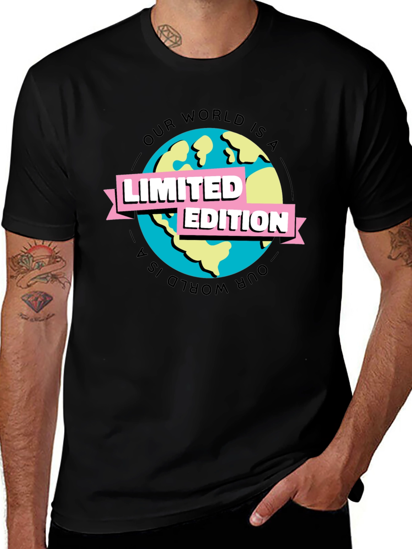 Limited Edition Earth Graphic Tee - Black Cotton T-Shirt