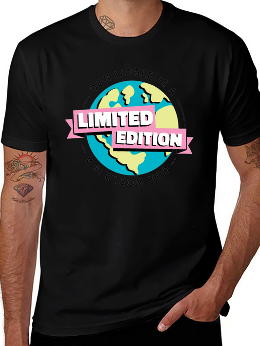 Limited Edition Earth Graphic Tee - Black Cotton T-Shirt