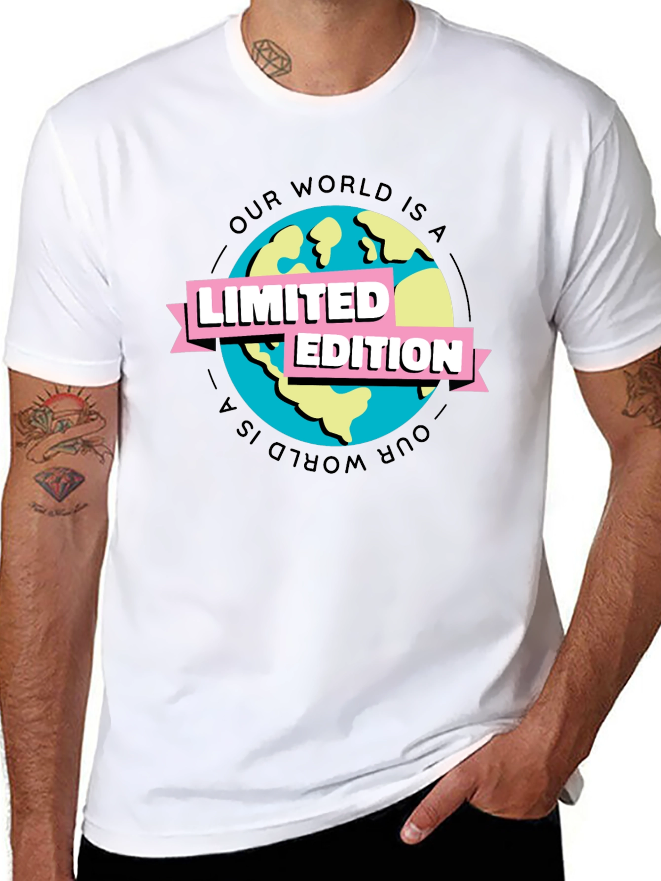 Limited Edition Earth Graphic Tee - Black Cotton T-Shirt