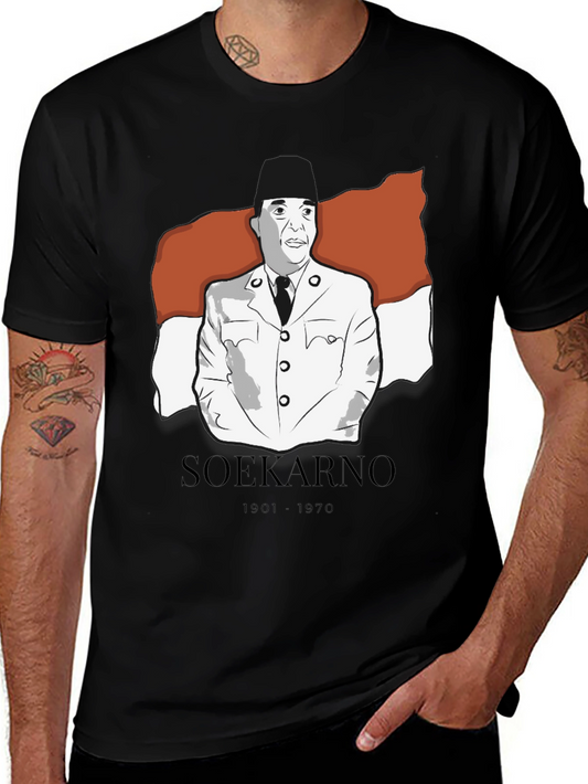 Soekarno Graphic Tee - Black Cotton Blend T-Shirt