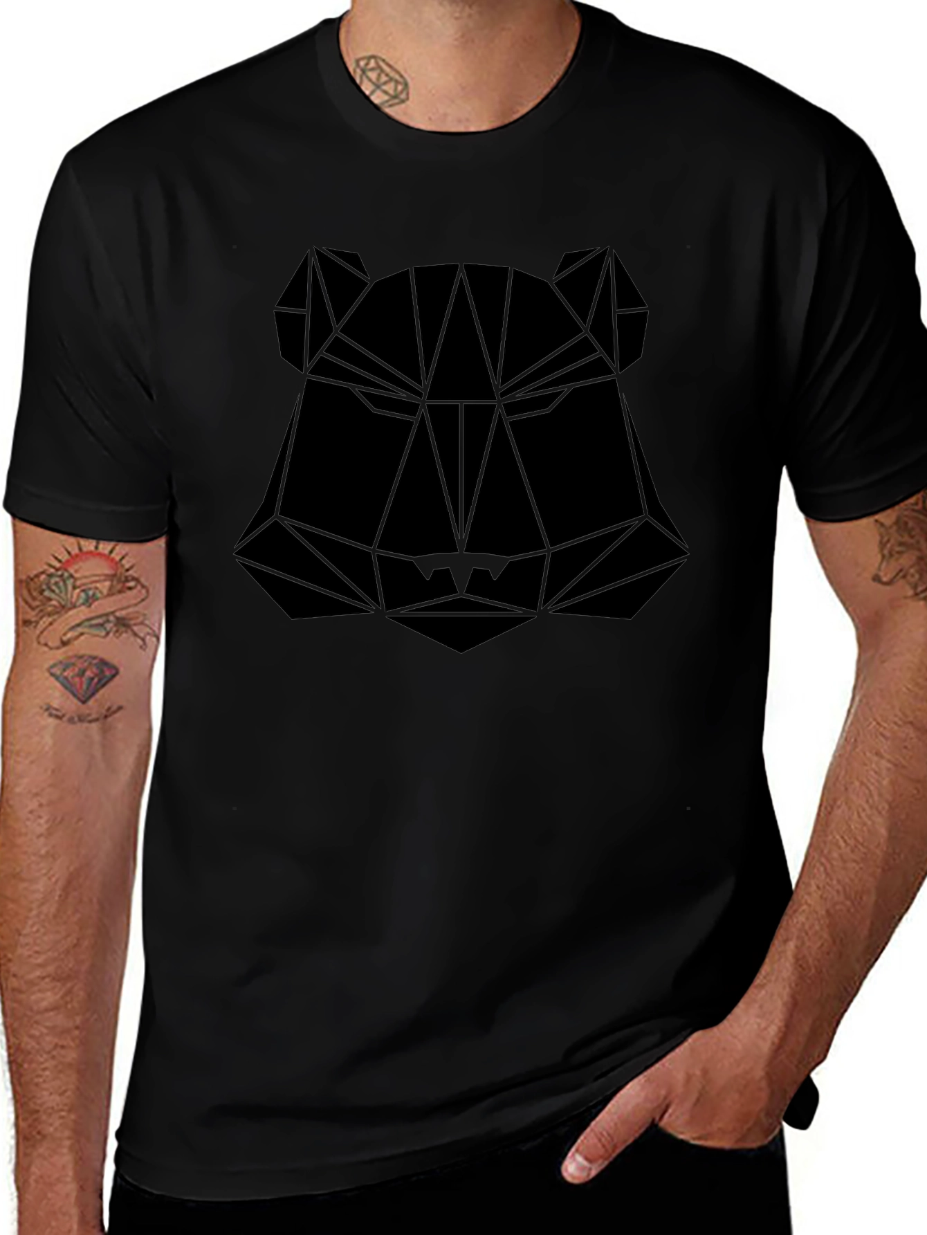 Geometric Bear Graphic Black T-Shirt
