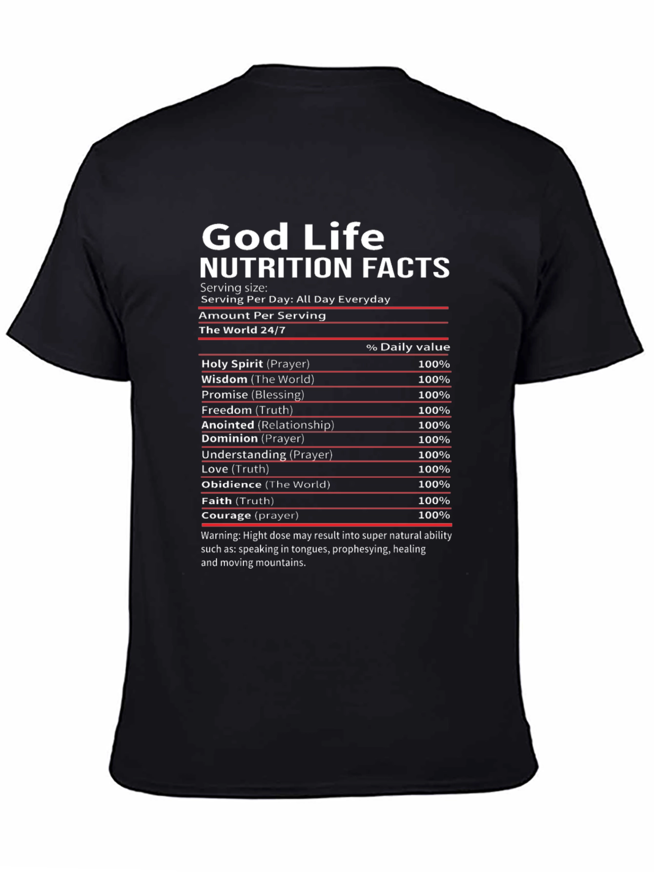 God Life Nutrition Facts Black T-Shirt