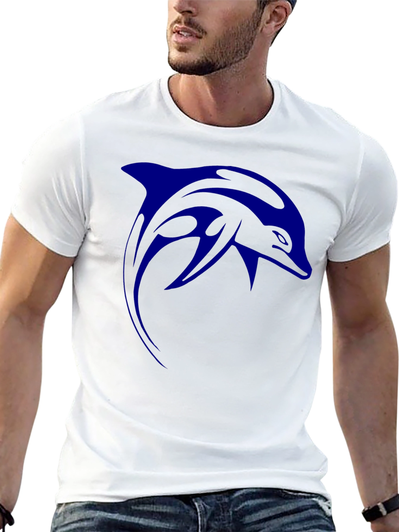 Blue Dolphin Graphic Print Black T-Shirt