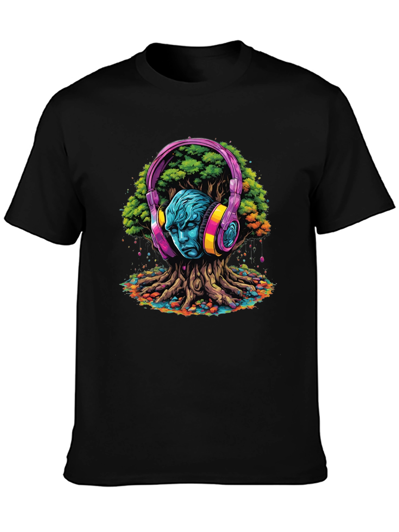 Headphones Tree Graphic T-Shirt
