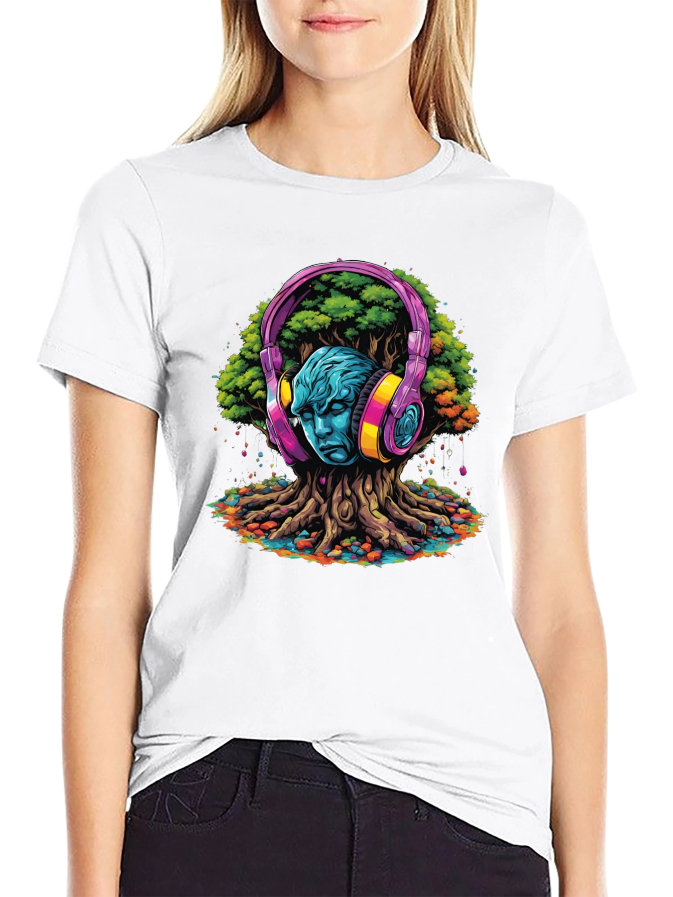 Headphones Tree Graphic T-Shirt