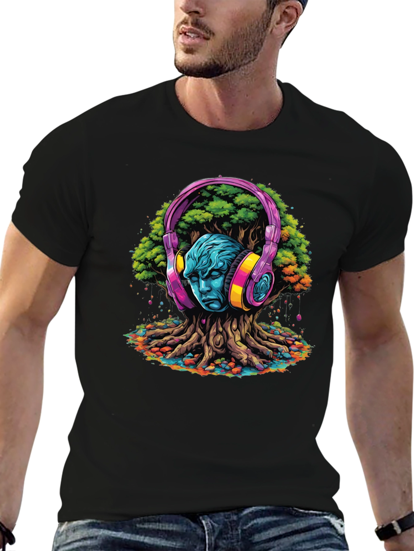 Headphones Tree Graphic T-Shirt