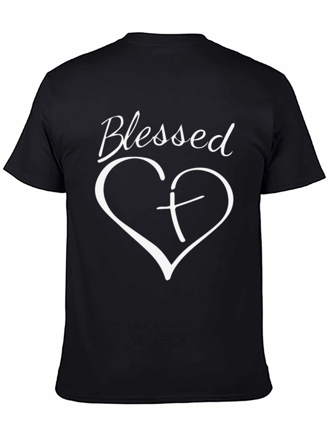 Blessed Heart Cross Graphic Black T-Shirt