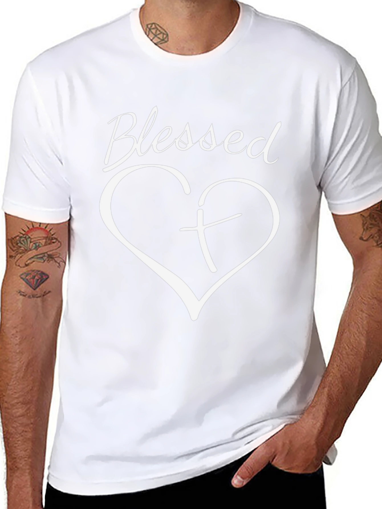 Blessed Heart Cross Graphic Black T-Shirt