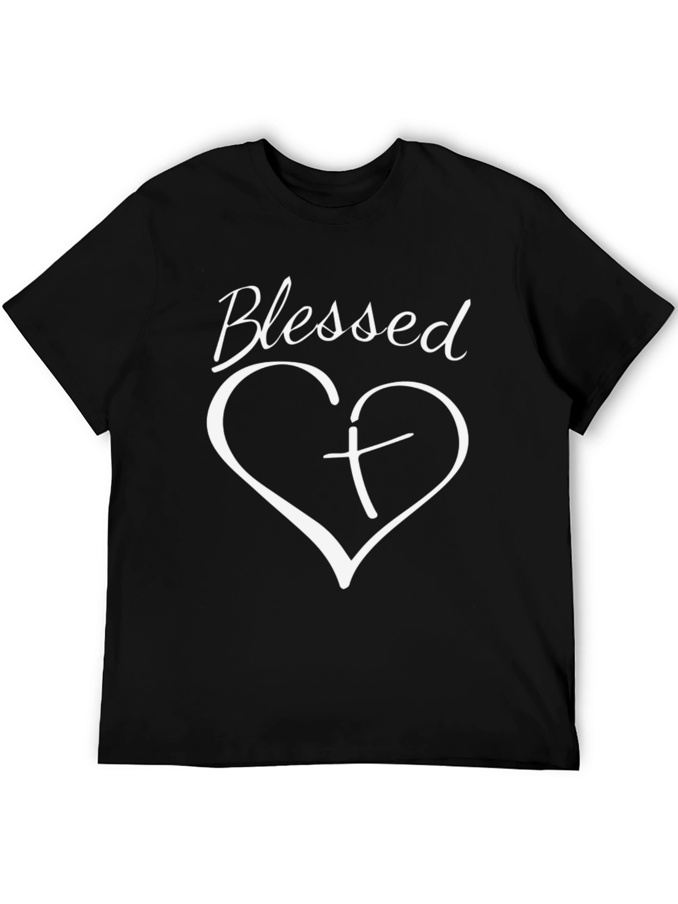 Blessed Heart Cross Graphic Black T-Shirt