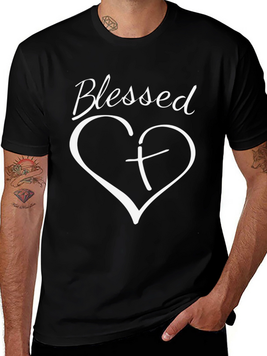 Blessed Heart Cross Graphic Black T-Shirt