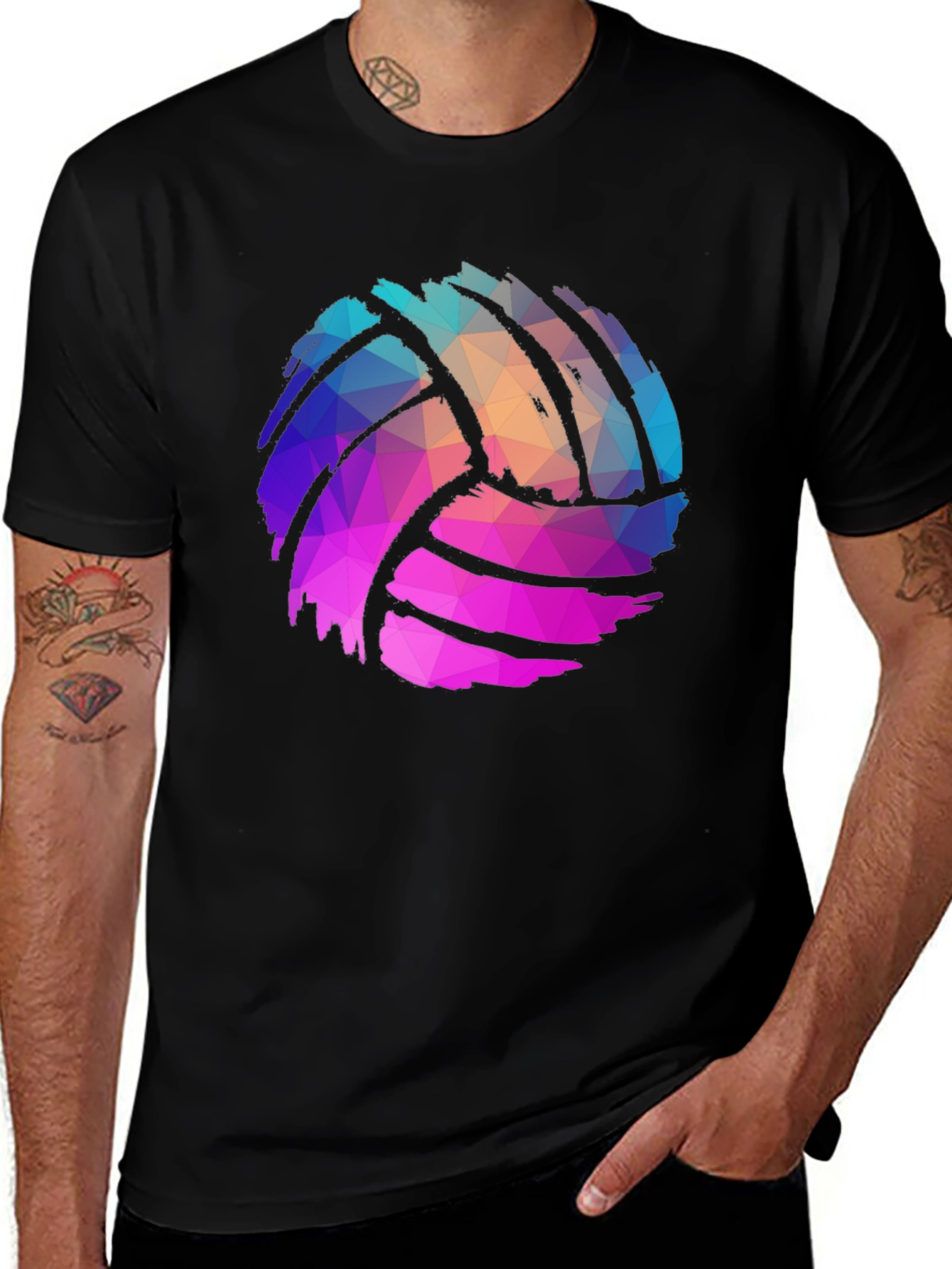 Geometric Volleyball Graphic Tee - Mens Black T-Shirt