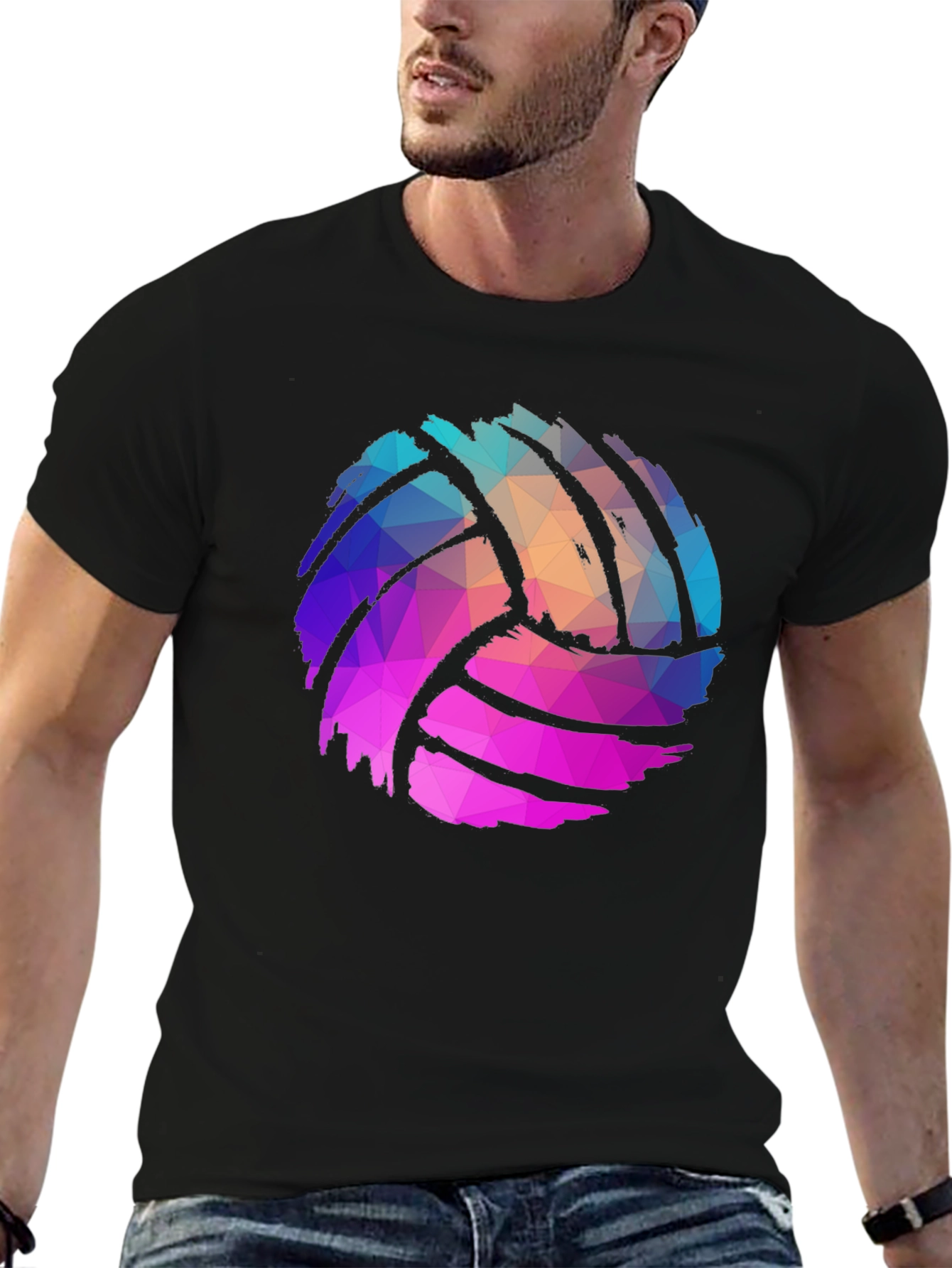 Geometric Volleyball Graphic Tee - Mens Black T-Shirt