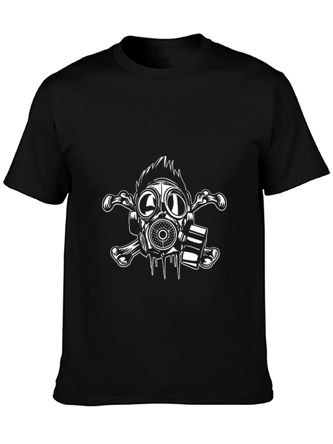 Black Graphic Tee: Gas Mask Skull & Crossbones