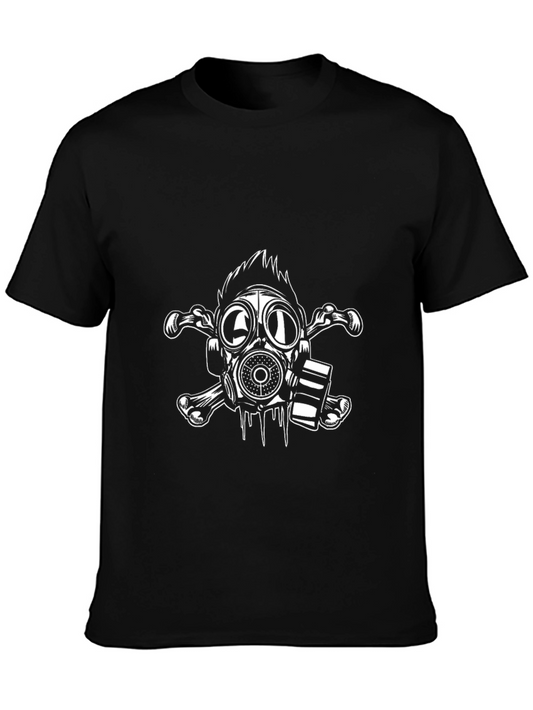 Black Graphic Tee: Gas Mask Skull & Crossbones