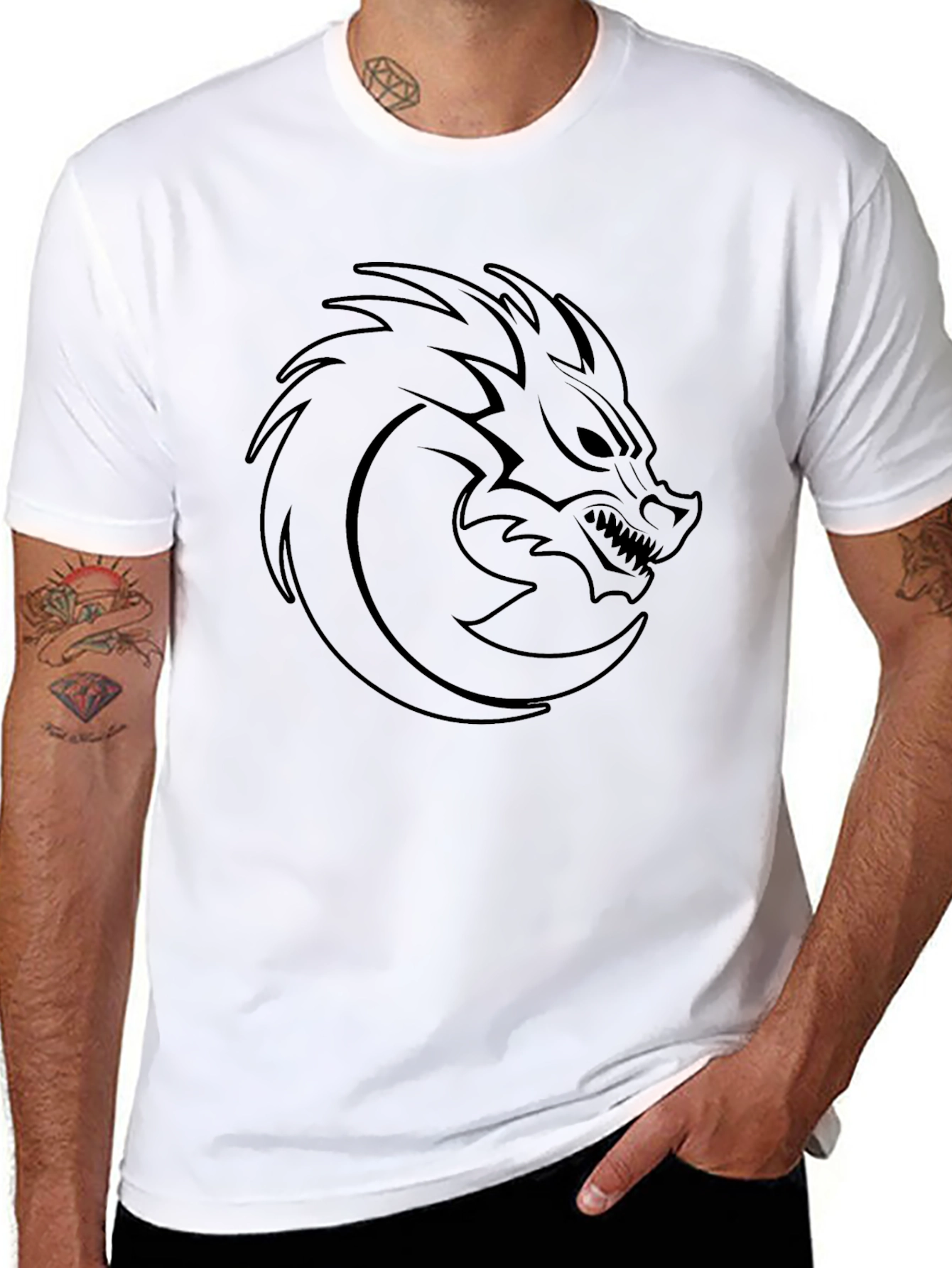 Mens Black T-Shirt with Dragon Head Graphic