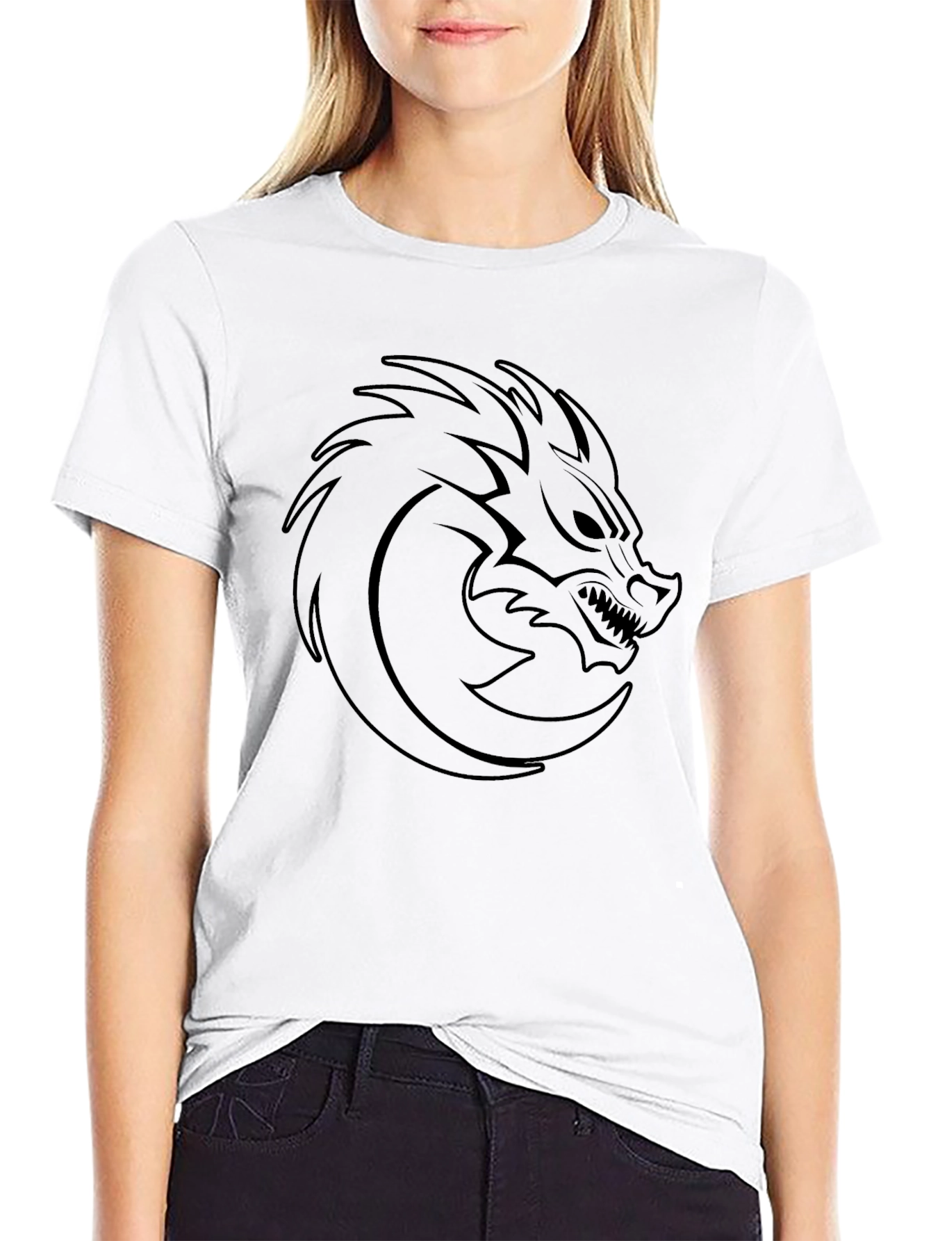 Mens Black T-Shirt with Dragon Head Graphic