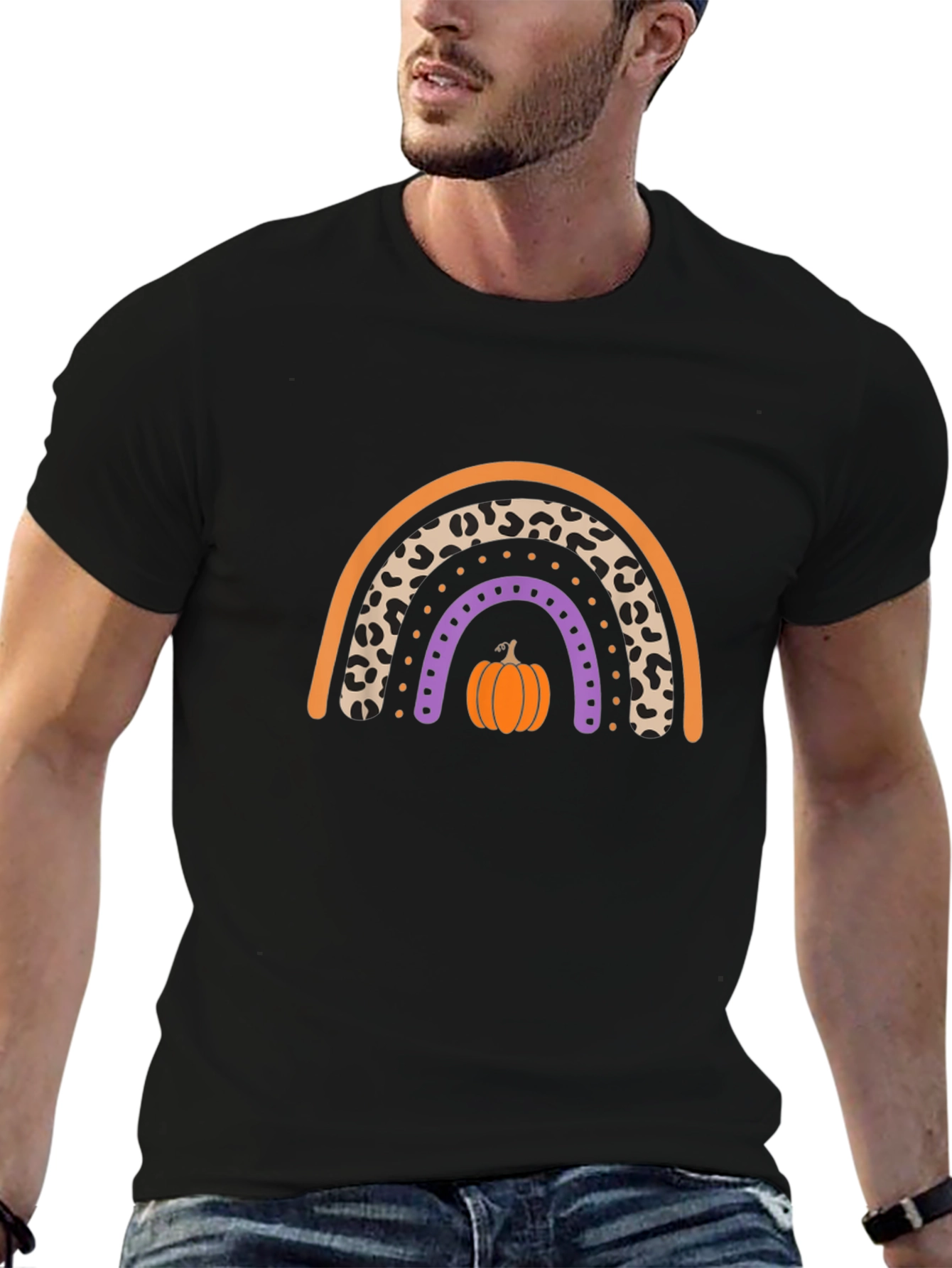 Fall Rainbow Leopard Pumpkin T-Shirt