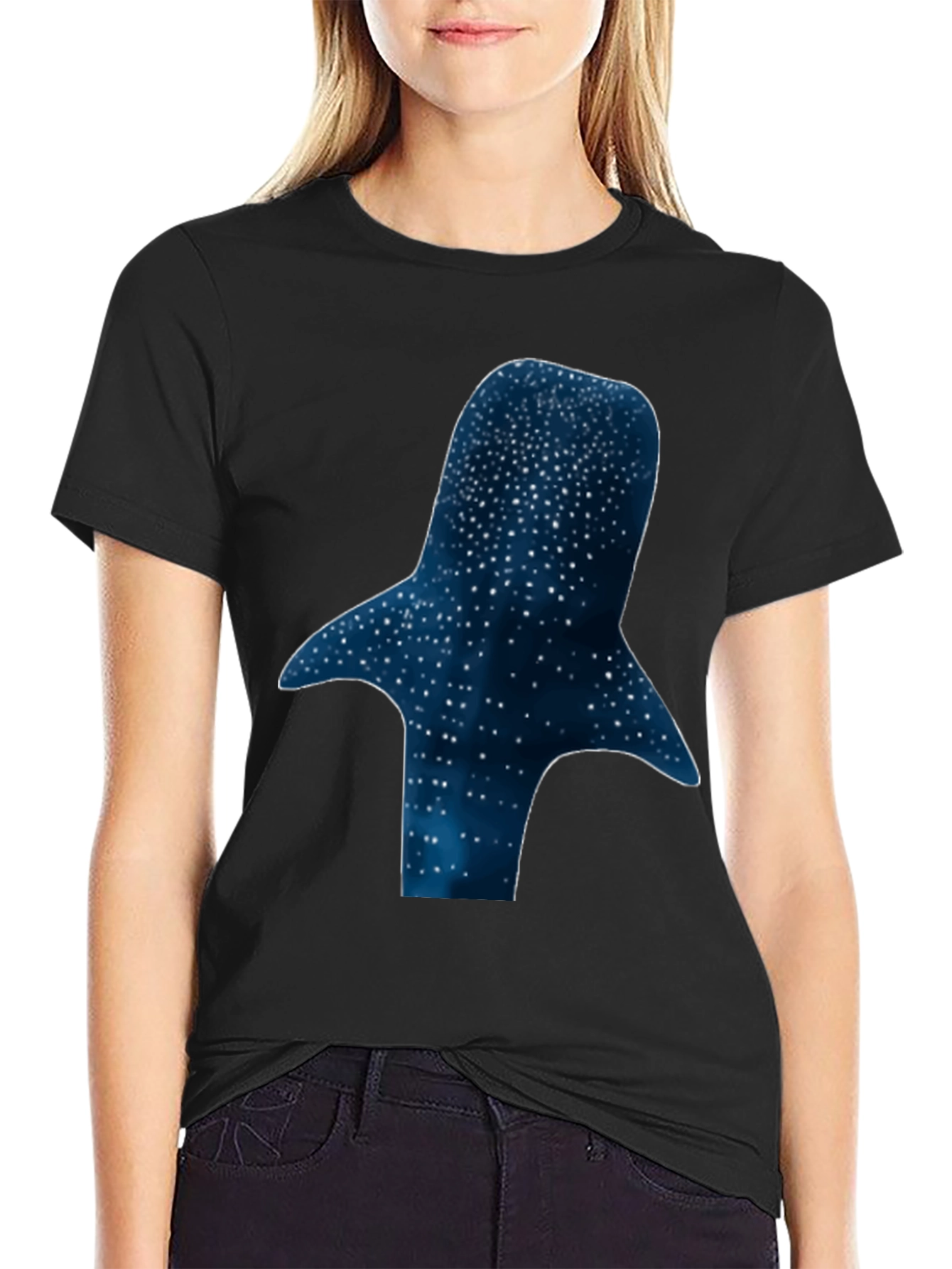 Whale Shark Silhouette Graphic Tee - Black